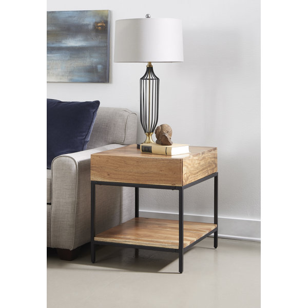 Foundstone™ Zena 24'' Tall Solid Wood End Table with Storage Wayfair